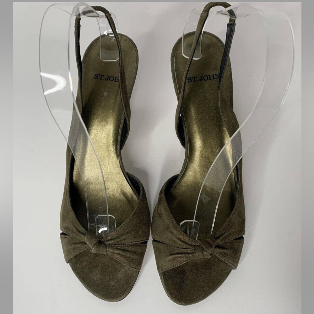 St. John Knits - green suede metallic heels